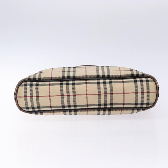 BURBERRY Nova Check Hand Bag Canvas Beige Silver Auth 132453