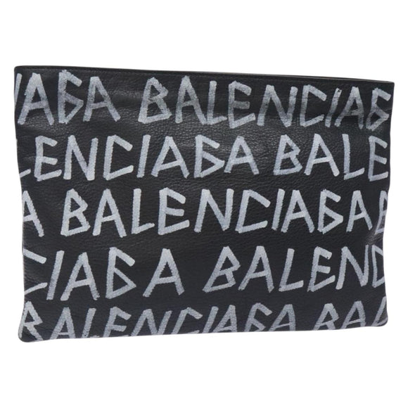 BALENCIAGA Clutch Bag Leather Black 494040 Auth 132454
