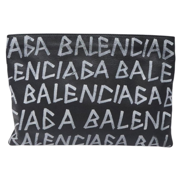 BALENCIAGA Clutch Bag Leather Black 494040 Auth 132454