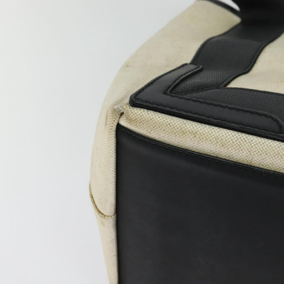 BALENCIAGA Navy Kabas Hand Bag Canvas Ivory Silver Auth 132455