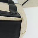 BALENCIAGA Navy Kabas Hand Bag Canvas Ivory Silver Auth 132455-13