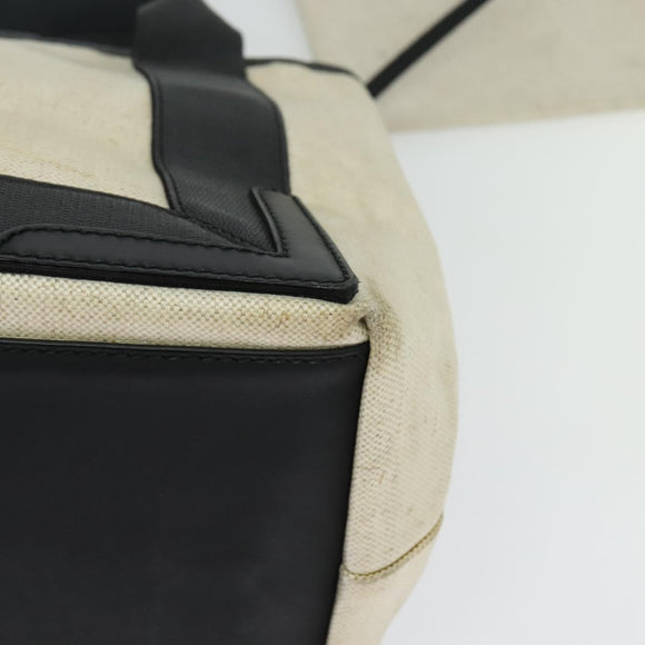 BALENCIAGA Navy Kabas Hand Bag Canvas Ivory Silver Auth 132455