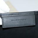 BALENCIAGA Navy Kabas Hand Bag Canvas Ivory Silver Auth 132455-14