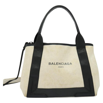 BALENCIAGA Navy Kabas Hand Bag Canvas Ivory Silver Auth 132455 - 0