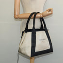 BALENCIAGA Navy Kabas Hand Bag Canvas Ivory Silver Auth 132455-24