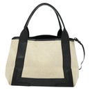 BALENCIAGA Navy Kabas Hand Bag Canvas Ivory Silver Auth 132455-3