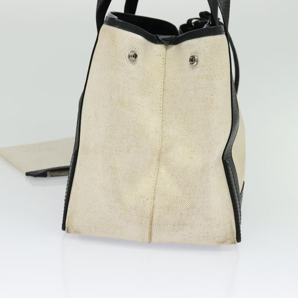 BALENCIAGA Navy Kabas Hand Bag Canvas Ivory Silver Auth 132455