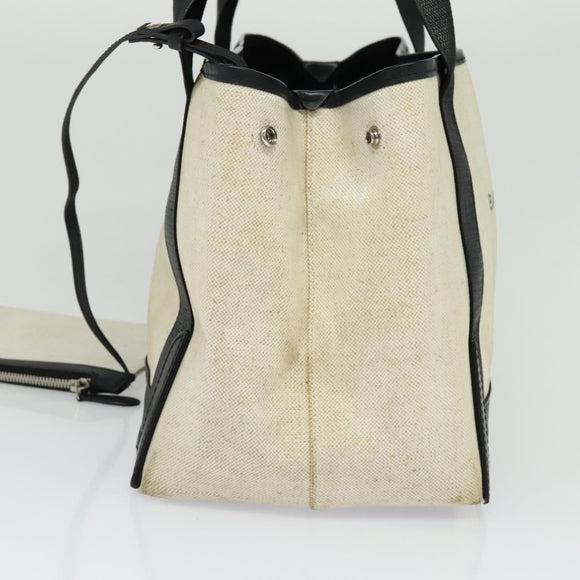 BALENCIAGA Navy Kabas Hand Bag Canvas Ivory Silver Auth 132455