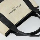 BALENCIAGA Navy Kabas Hand Bag Canvas Ivory Silver Auth 132455-6