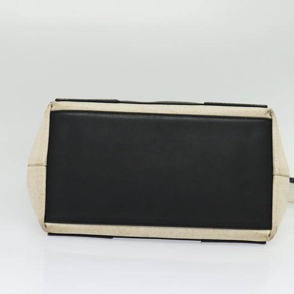 BALENCIAGA Navy Kabas Hand Bag Canvas Ivory Silver Auth 132455