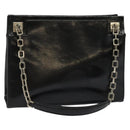BALLY Chain Tote Bag Leather Black Silver Auth 132476-1