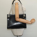 BALLY Chain Tote Bag Leather Black Silver Auth 132476-21