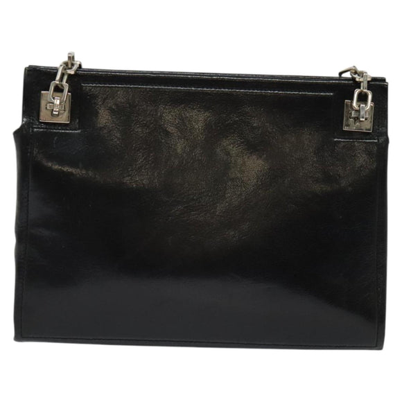 BALLY Chain Tote Bag Leather Black Silver Auth 132476