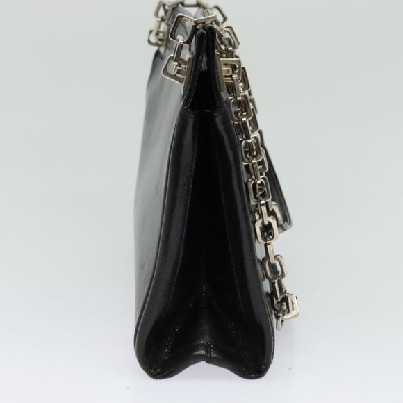 BALLY Chain Tote Bag Leather Black Silver Auth 132476