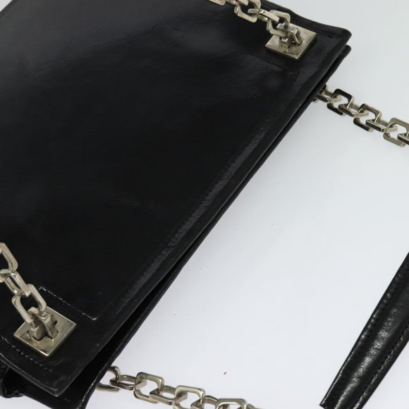 BALLY Chain Tote Bag Leather Black Silver Auth 132476
