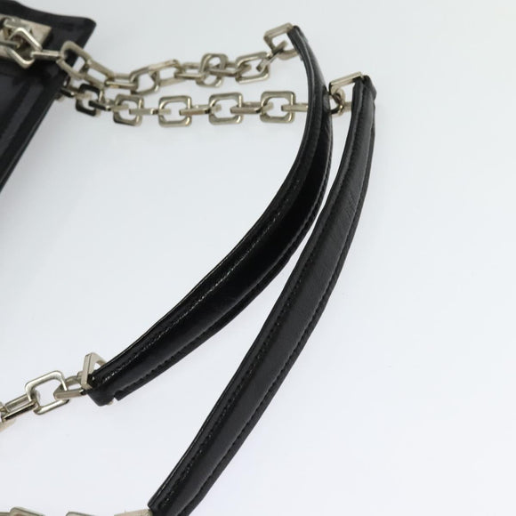 BALLY Chain Tote Bag Leather Black Silver Auth 132476