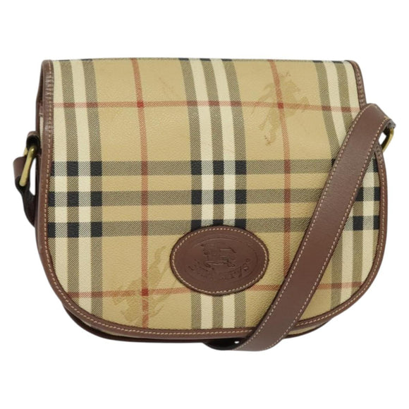 Burberrys Nova Check Shoulder Bag PVC Beige Gold Auth 132477