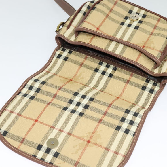 Burberrys Nova Check Shoulder Bag PVC Beige Gold Auth 132477