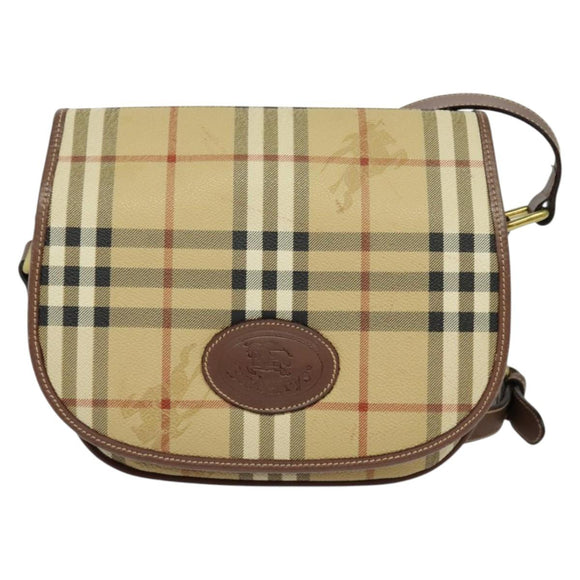 Burberrys Nova Check Shoulder Bag PVC Beige Gold Auth 132477