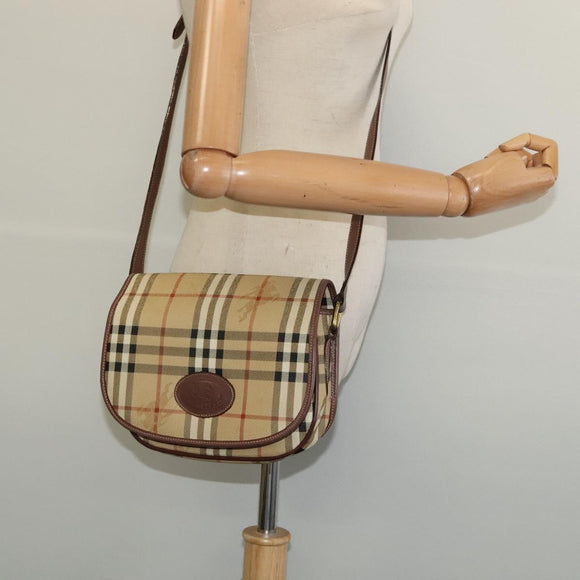 Burberrys Nova Check Shoulder Bag PVC Beige Gold Auth 132477