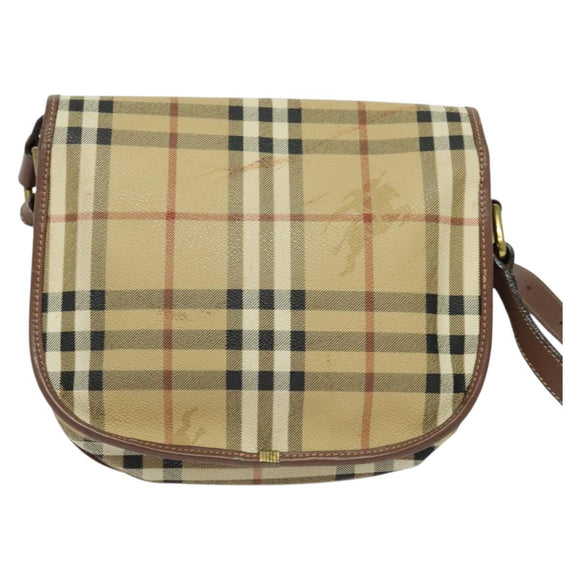 Burberrys Nova Check Shoulder Bag PVC Beige Gold Auth 132477