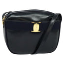 Salvatore Ferragamo Vala Shoulder Bag Leather Navy Gold Auth 132480-1