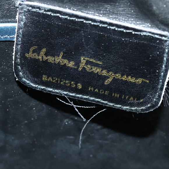 Salvatore Ferragamo Vala Shoulder Bag Leather Navy Gold Auth 132480