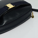 Salvatore Ferragamo Vala Shoulder Bag Leather Navy Gold Auth 132480-6