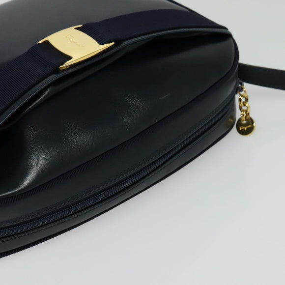 Salvatore Ferragamo Vala Shoulder Bag Leather Navy Gold Auth 132480