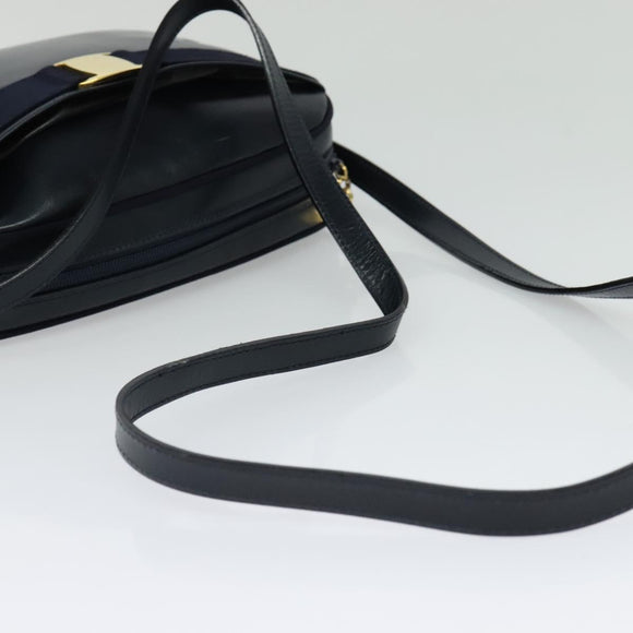 Salvatore Ferragamo Vala Shoulder Bag Leather Navy Gold Auth 132480