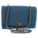 CHANEL Diana Flap Chain Shoulder Bag Canvas Blue Gold CC Auth 132485SM-1