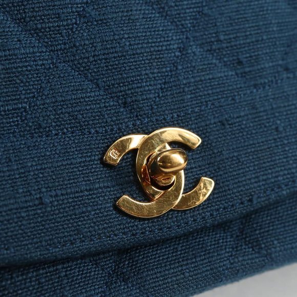 CHANEL Diana Flap Chain Shoulder Bag Canvas Blue Gold CC Auth 132485SM