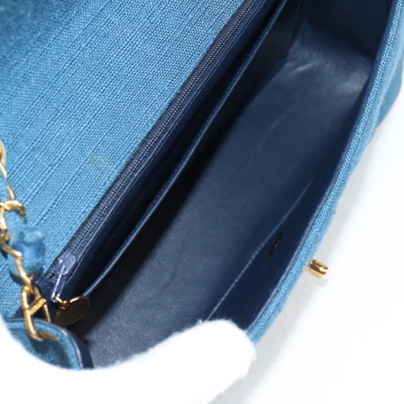 CHANEL Diana Flap Chain Shoulder Bag Canvas Blue Gold CC Auth 132485SM