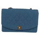 CHANEL Diana Flap Chain Shoulder Bag Canvas Blue Gold CC Auth 132485SM-13