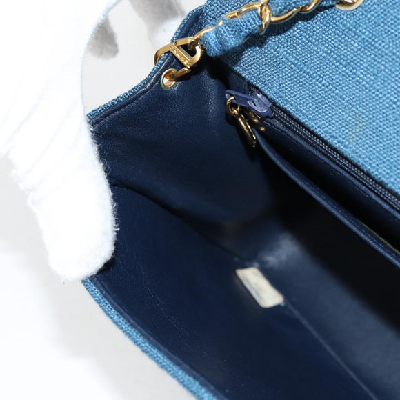CHANEL Diana Flap Chain Shoulder Bag Canvas Blue Gold CC Auth 132485SM