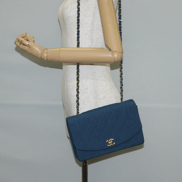 CHANEL Diana Flap Chain Shoulder Bag Canvas Blue Gold CC Auth 132485SM