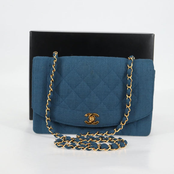CHANEL Diana Flap Chain Shoulder Bag Canvas Blue Gold CC Auth 132485SM