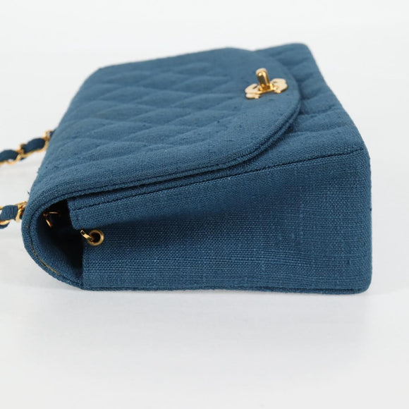 CHANEL Diana Flap Chain Shoulder Bag Canvas Blue Gold CC Auth 132485SM