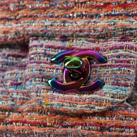 CHANEL Matelasse Chain Shoulder Bag Tweed Multicolor CC Auth 132486SM