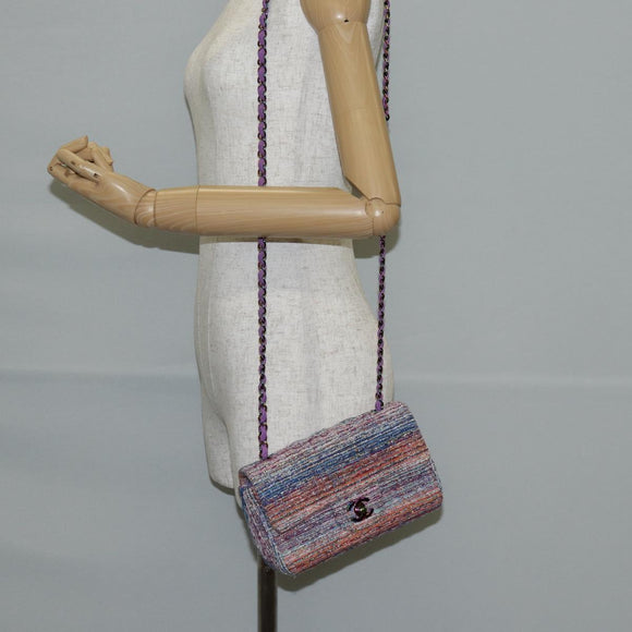 CHANEL Matelasse Chain Shoulder Bag Tweed Multicolor CC Auth 132486SM