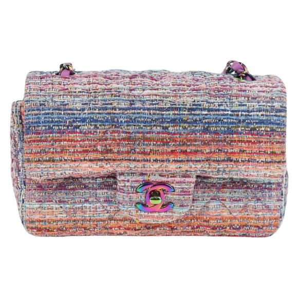 CHANEL Matelasse Chain Shoulder Bag Tweed Multicolor CC Auth 132486SM