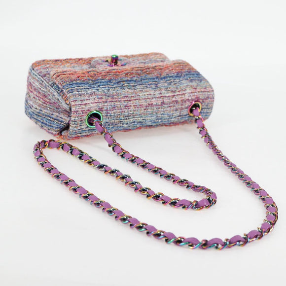 CHANEL Matelasse Chain Shoulder Bag Tweed Multicolor CC Auth 132486SM