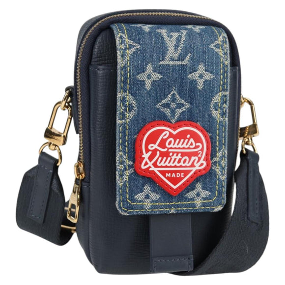 LOUIS VUITTON LV Squared Double Phone Pouch Blue M81060 LV Auth 132489M