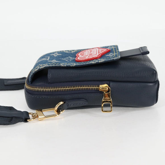 LOUIS VUITTON LV Squared Double Phone Pouch Blue M81060 LV Auth 132489M