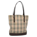 BURBERRY Nova Check Tote Bag Canvas Beige Silver Auth 132506-1