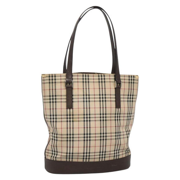 BURBERRY Nova Check Tote Bag Canvas Beige Silver Auth 132506