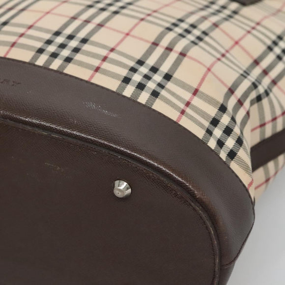 BURBERRY Nova Check Tote Bag Canvas Beige Silver Auth 132506