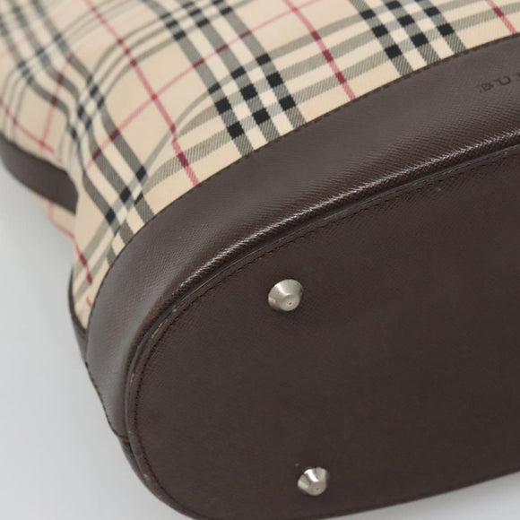 BURBERRY Nova Check Tote Bag Canvas Beige Silver Auth 132506