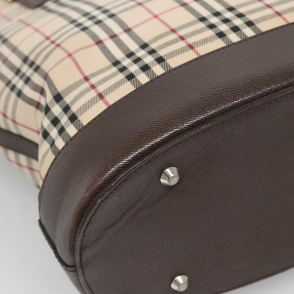 BURBERRY Nova Check Tote Bag Canvas Beige Silver Auth 132506
