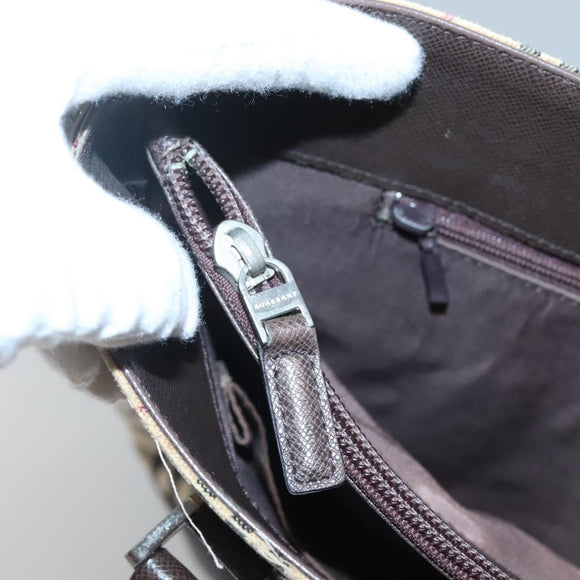 BURBERRY Nova Check Tote Bag Canvas Beige Silver Auth 132506